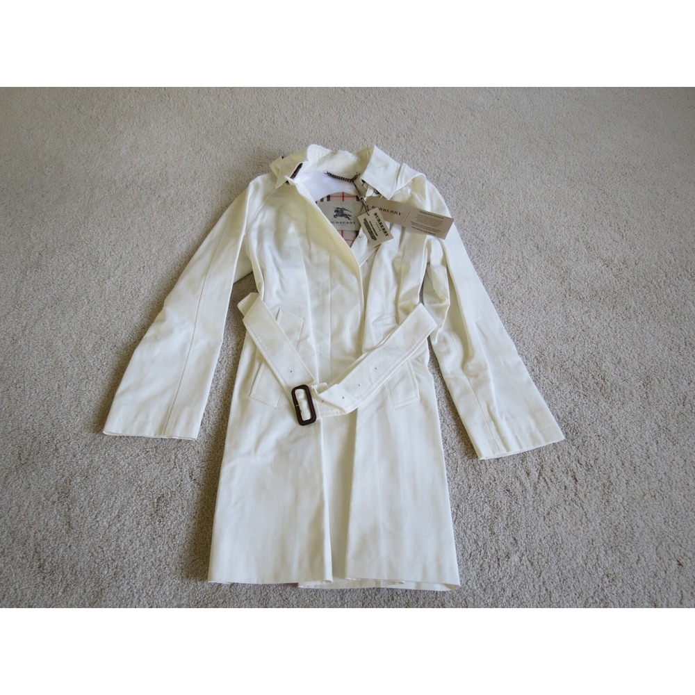 Womens Burberry Cream White Hooded Trench Coat NEW Bobbington 6071217 Size 14